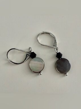 Lia Sophia Silver Leverback Black and Gray Mother-of-Pearl Drop Earrings